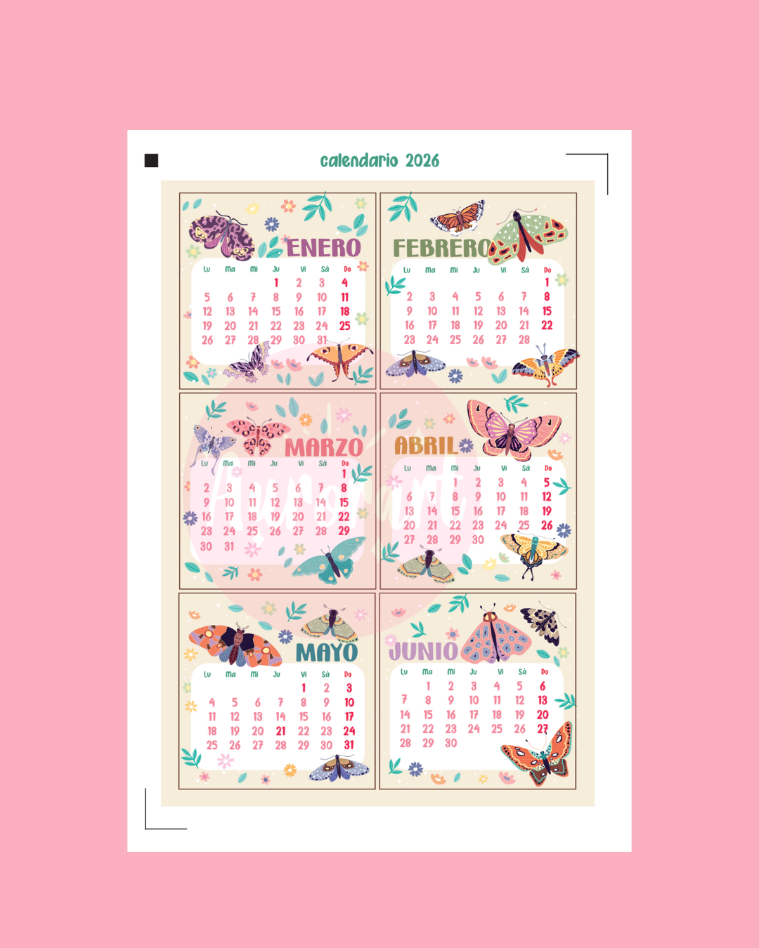 Calendario de escritorio Mariposa