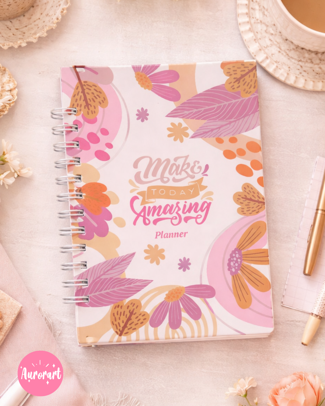 Planner Anual Floral Amarillo y rosado