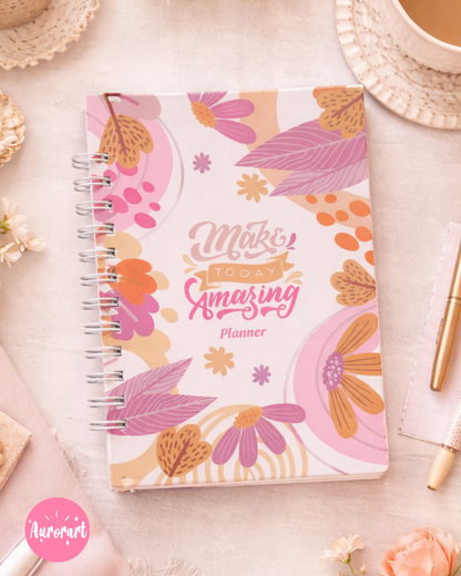 Planner Anual Floral Amarillo y rosado