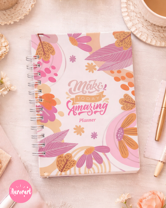 Planner Anual Floral Amarillo y rosado