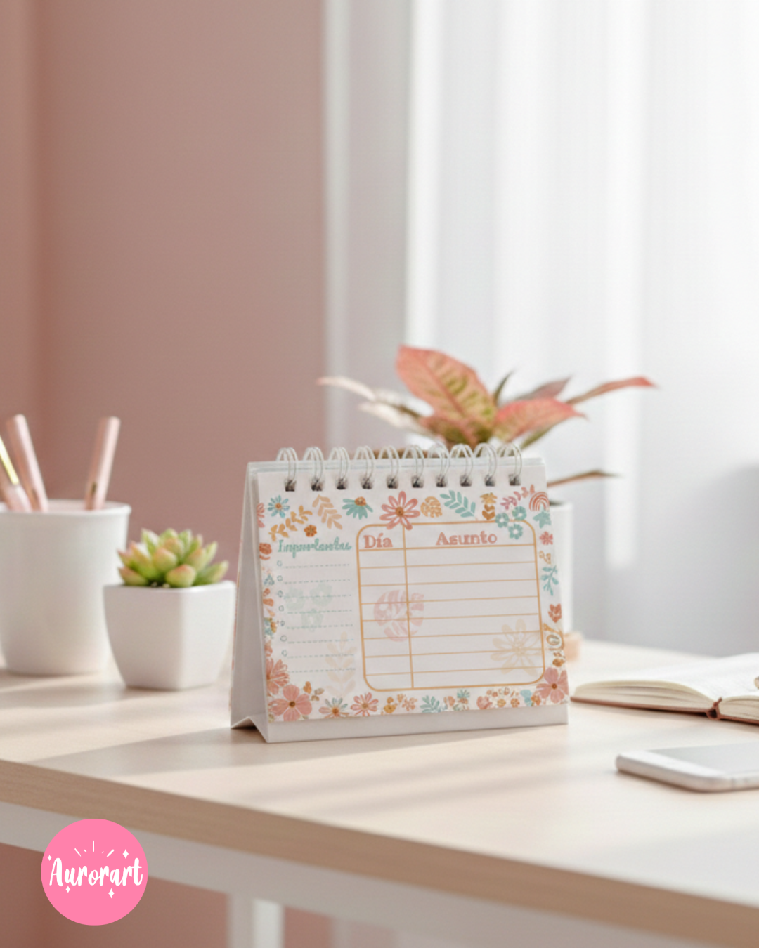 Calendario de Escritorio A6 – Diseño floral colorido