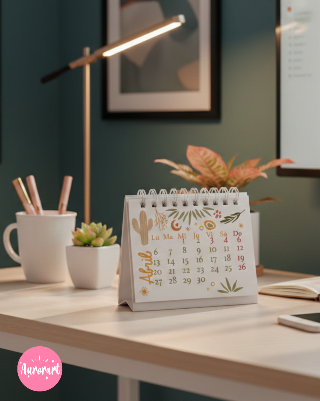 Calendario de escritorio A6 - diseño boho