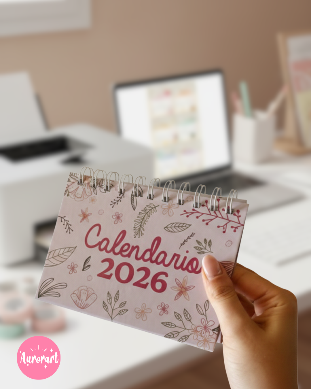 Calendario de escritorio a6 - Diseño floral suave