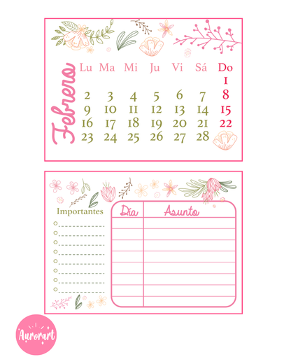 Calendario de escritorio a6 - Diseño floral suave