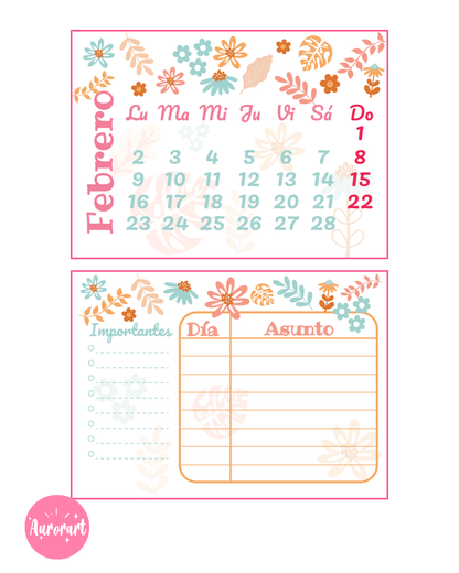 Calendario de Escritorio A6 – Diseño floral colorido